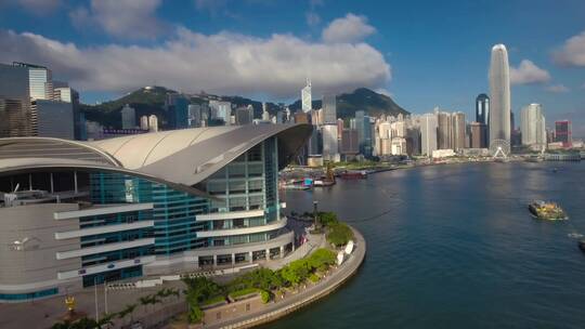 航拍香港湾香港会展中心海湾一个镜头视频素材模板下载