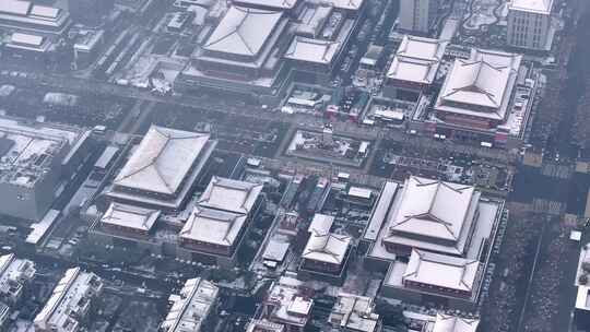 西安大唐不夜城雪景视频素材模板下载