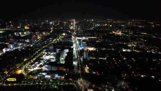 济南老城区泉城市广场夜景灯光航拍