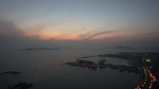 海上日落晚霞夕阳山东长岛日落航拍