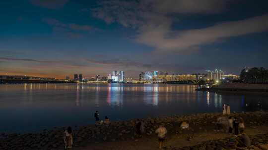 深圳欢乐港湾日落时刻和夜景摩天轮