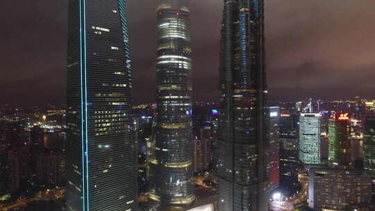 上海浦东航拍夜晚东方之珠CBD高楼大厦