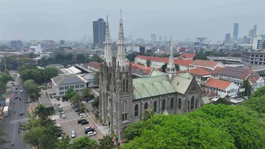 原创 印尼雅加达大教堂城市航拍风光