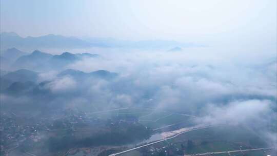 浙江衢州开化山区农村云海风景风光航拍延时