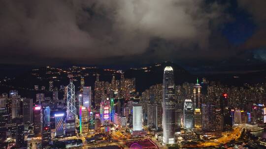 航拍中国香港维多利亚港现代城市夜景