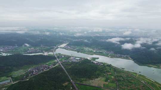 浙江宁波宁海雨后乡村风景航拍