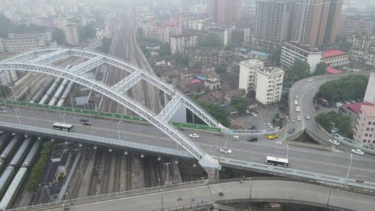 航拍湖南衡阳衡州大道跨铁路大桥