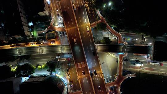 俯拍内环延安西路立交桥夜景视频素材模板下载