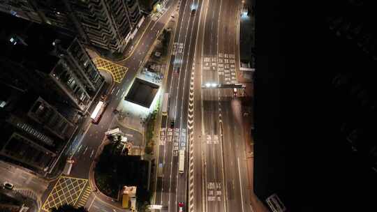 香港湾仔区写字楼夜景航拍