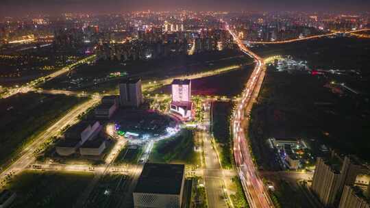 城市立交桥夜景航拍延时