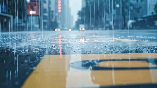 城市街道雨天路面景象