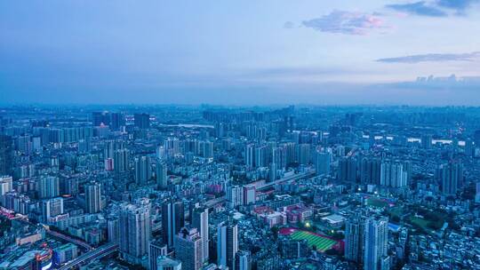 航拍广州城市建筑群全景与夕阳晚霞风光延时