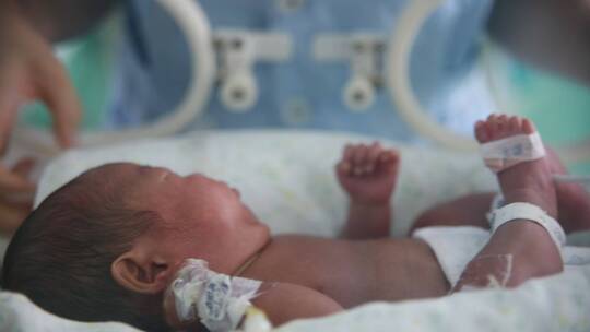 新生儿在保温箱内婴儿护理