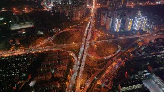 涧塘立交桥车流交通航拍长沙夜景夜晚车辆岳