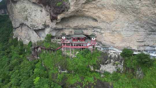 福建漳州灵通山风景区悬空寺航拍