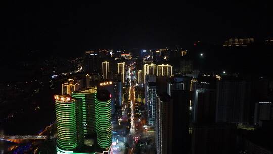 贵州铜仁城市夜景灯光航拍
