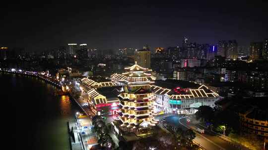 航拍惠州水东街合江楼夜景