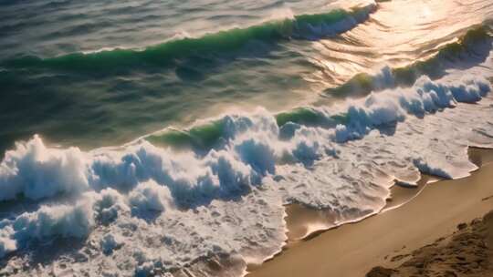 海浪拍打沙滩画面