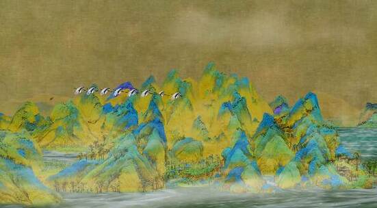 AE模板3D《千里江山图》8K宽屏