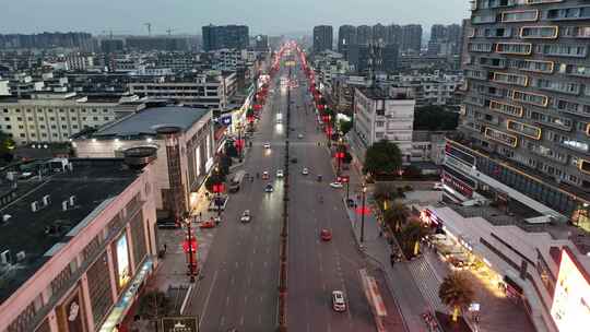 航拍广汉城市中轴线道路中山大道街道夜景