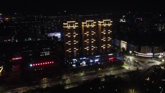 航拍湖北黄冈黄州区夜景