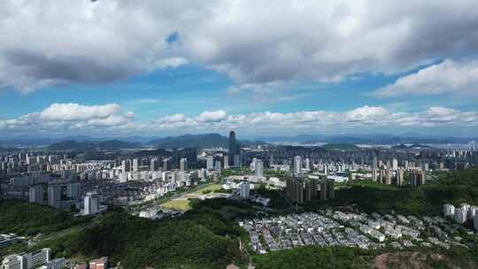 浙江台州城市风光天际线蓝天白云高楼建筑