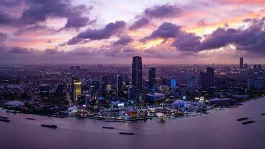 上海徐汇滨江西岸艺术中心CBD日落航拍