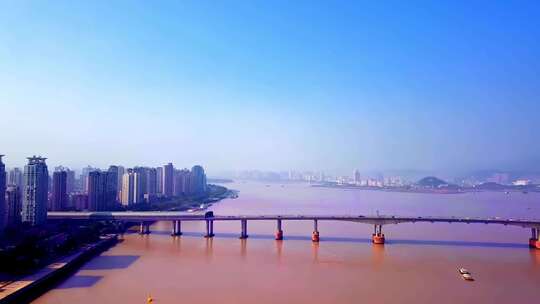 浙江温州城市间跨江大桥风景航拍