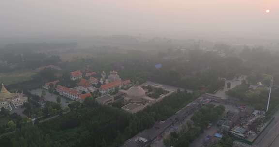 河南洛阳白马寺晨曦航拍