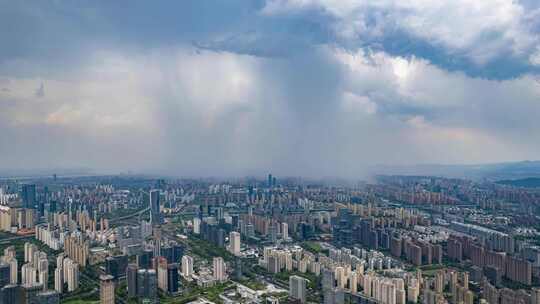 城市暴雨雨幡过境台风强对流天气航拍延时