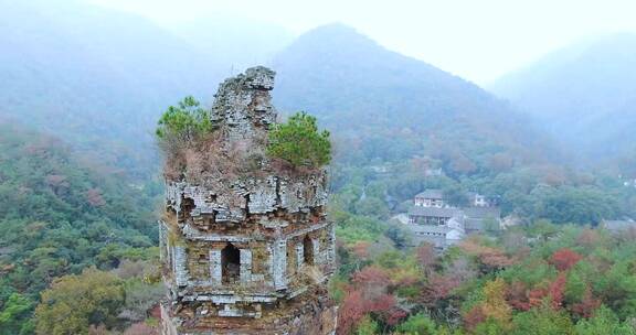 天台山国清寺建筑视频航拍