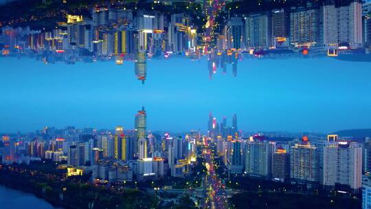 航拍广西南宁民族大道城市夜景