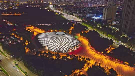 天津滨海站夜景航拍