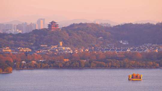 杭州西湖城隍阁日落黄昏风景