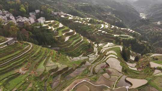 贵州黔东南自治州肇兴堂安梯田航拍风光