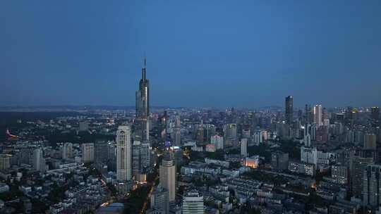 南京鼓楼区南京城市大景紫峰大厦夜景航拍