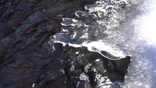 冰雪融化河流解冻流水视频素材模板下载