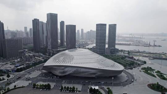 大连星海湾跨海大桥日落城市开场航拍