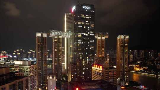 重庆朝天门中心渝中区航拍延时夜景城市风景