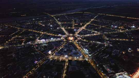 航拍新疆伊犁特克斯八卦城夜景视频素材模板下载