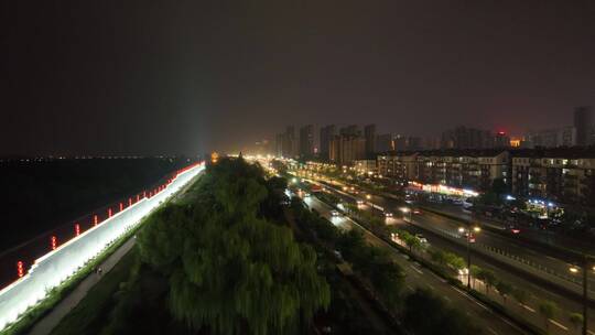 洛阳隋唐立交桥交通夜景航拍