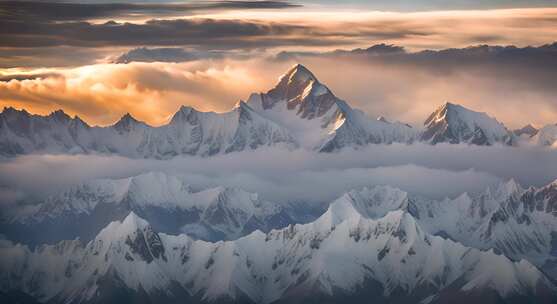 雪山云雾阳光山峰云海日出自然生态环境风景