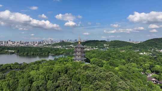 杭州西湖城市风光航拍