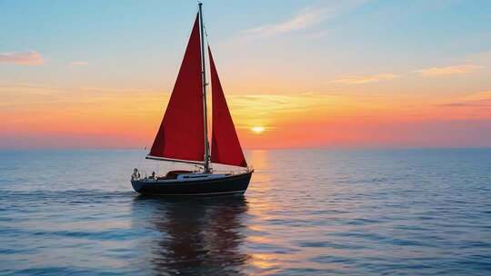 梦幻水面上光影变幻的小船画面