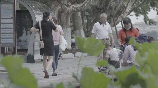 杭州城市空镜 人流 西湖 车流