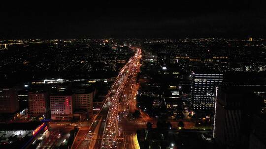 航拍上海城市交通夜景