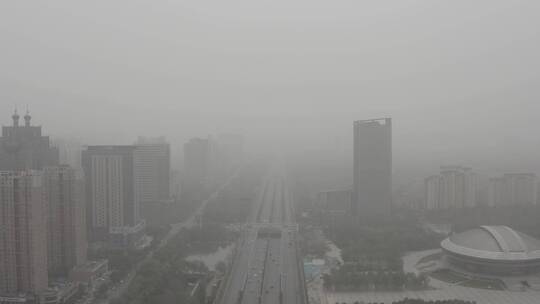 洛阳沙尘暴雾霾气候工业航拍污染天气视频素材模板下载