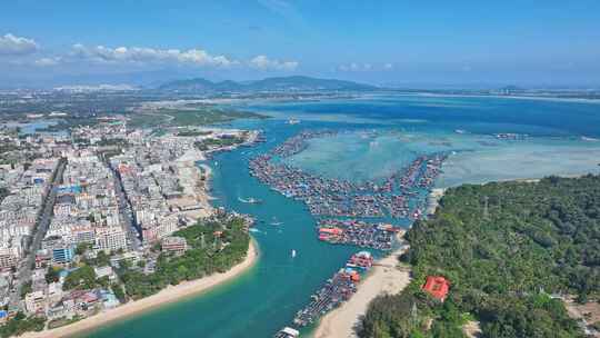 海南陵水疍家鱼排玻璃海海湾玻璃海航拍