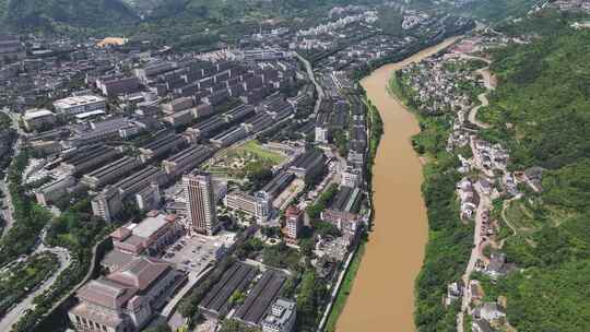 贵州遵义茅台镇酒厂赤水河城市航拍风光