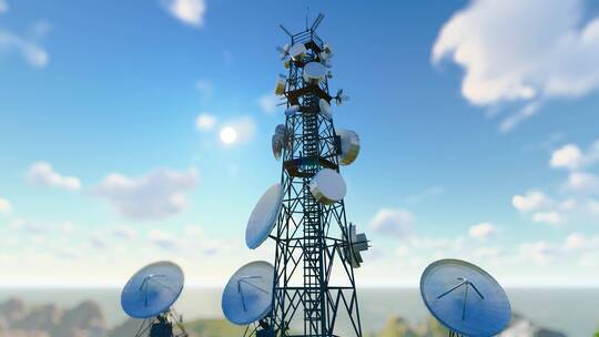 4K 5g信号塔基站发射和接收网络信号视频素材模板下载